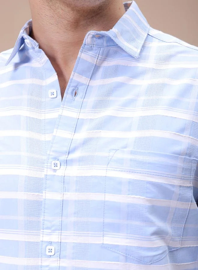 The Indian Garage Co Men Slim Fit Checkered Full Sleeves Cutaway Collar Casual Shirt