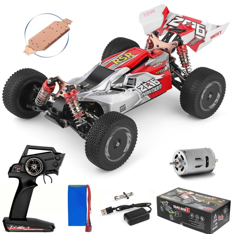 سيارة GoolRC WLtoys 144001 RC 4WD 24GHz بسرعة 60 كم/ساعة سيارة تحكم عن بعد عالية السرعة سيارات RC على الطرق الوعرة شاحنة RC مقياس 1:14 مع هيكل من سبائك الألمنيوم ومحرك 550 هدايا للبالغين باللون الأحمر