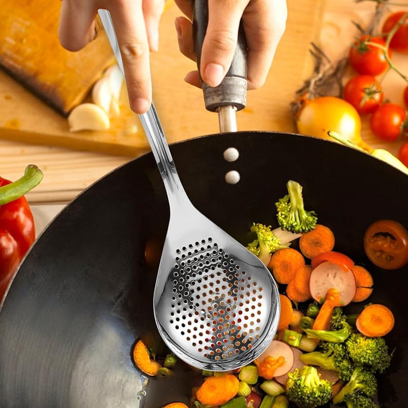 Stainless Steel Colander Ladle Spoon Kitchen Utensil Strainer For Draining Pasta Vegetables - Image 4