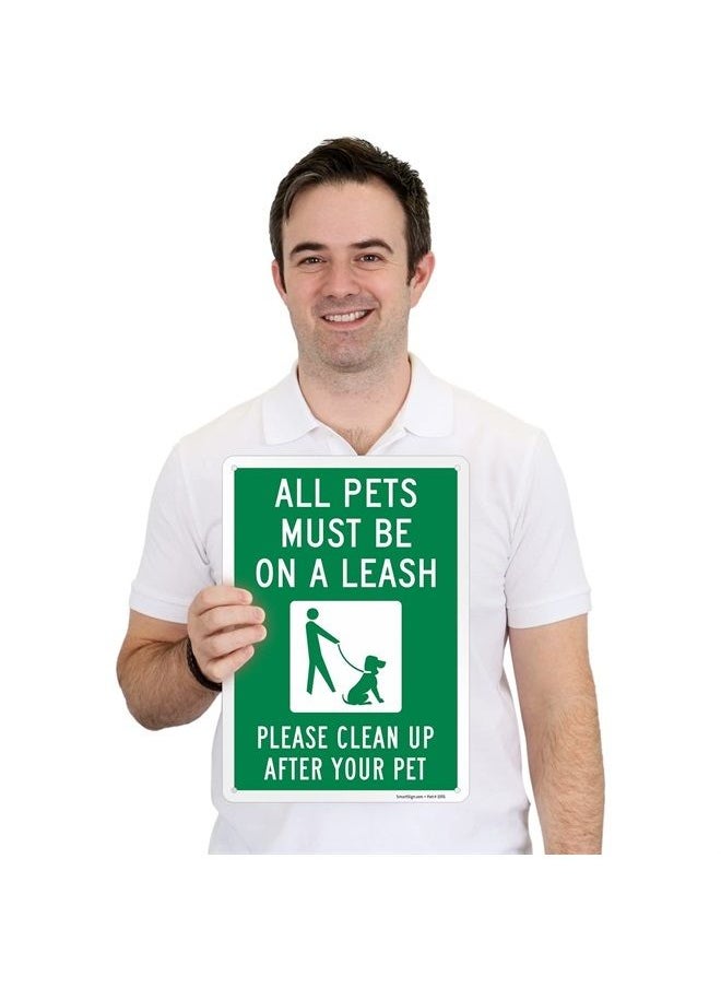 SmartSign "All Pets Must Be On A Leash Please Clean Up After Your Pet" Metal Sign with Dog on Leash Symbol, 14 x 10 inch, 40 mil Laminated Rustproof Aluminum, Green and White  - Image 2