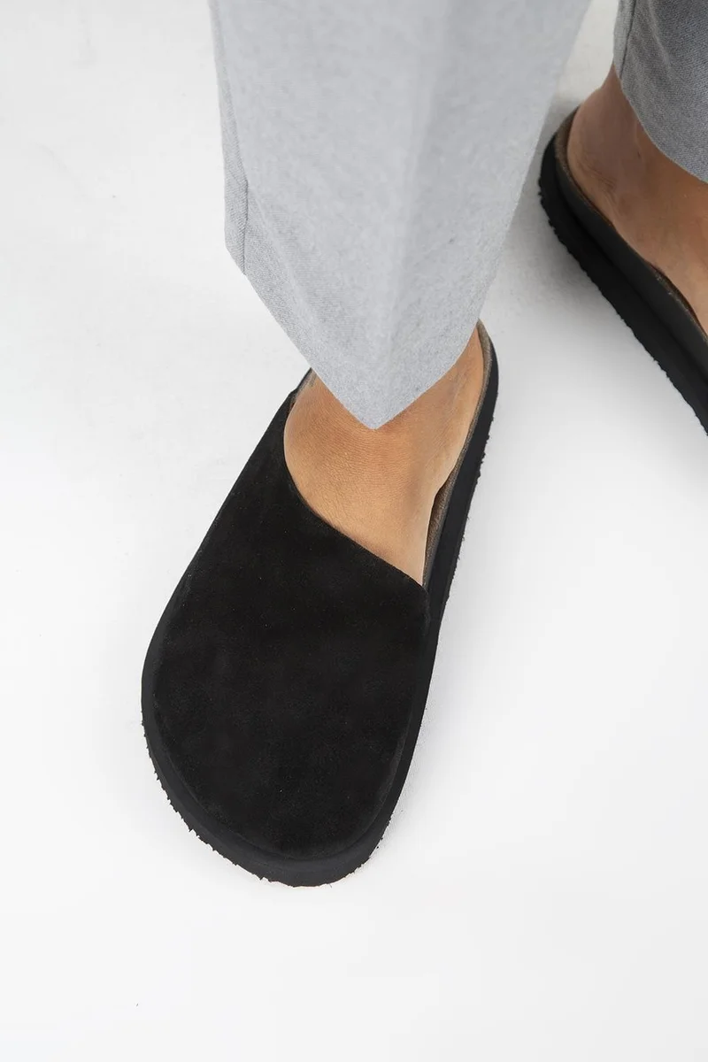 Manijero Manijero Ateshi Women's Genuine Leather Flat Clogs Black Slippers