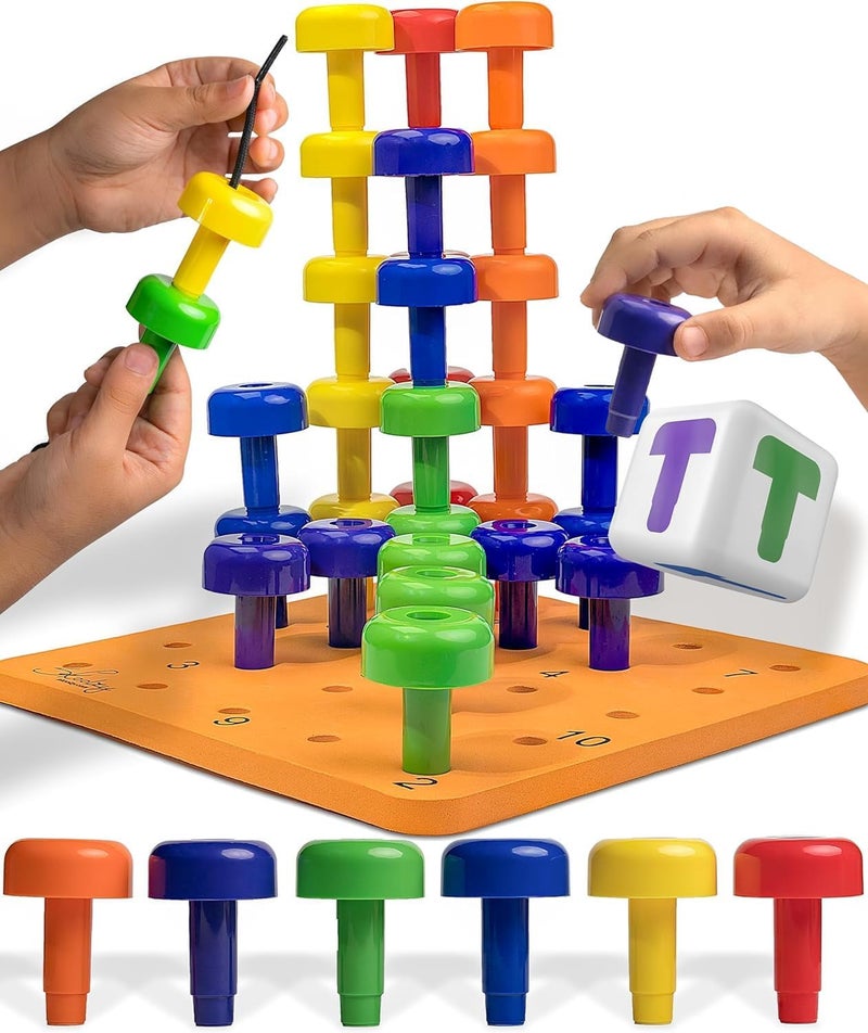 Skoolzy Peg Board Set - Montessori Toys for 2 Year Old - 33 Pc Peg Board for Kids - Occupational Therapy Toys with Pegs, Dice, Lacing String & Storage Bag - Montessori Toys for 2+ Year Old - Image 1