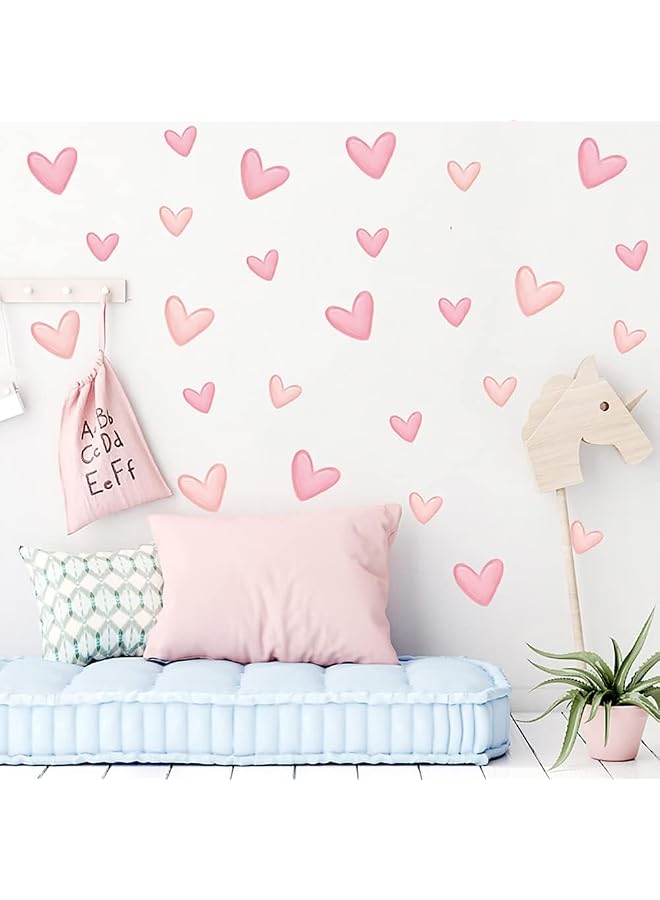 S-TOP 80Pcs Pink Heart Shape Wall Stickers for Bedroom Living Room Girls Room Decoration Kids Room Baby Nursery Room Wall Decals Interior Wallpaper PVC Murals - Image 1