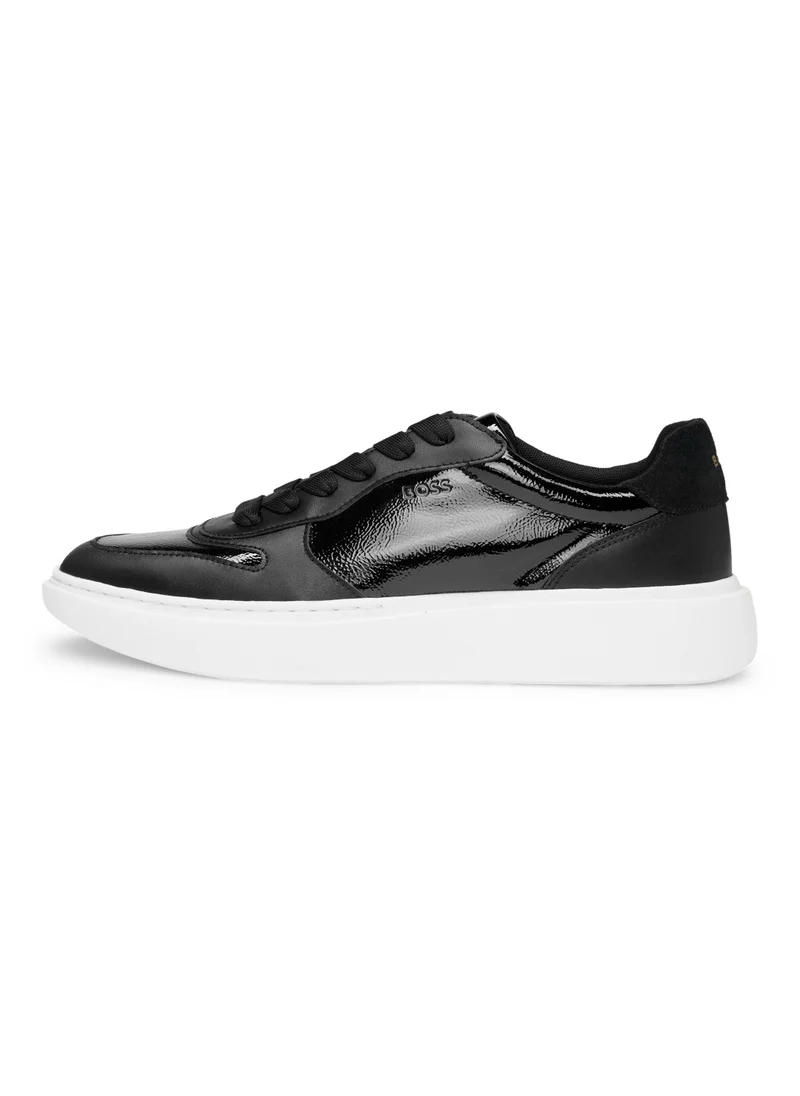 BOSS Mixed-material trainers with crinkle-patent details