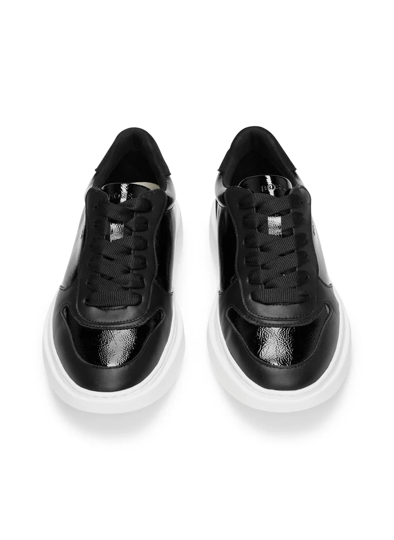 BOSS Mixed-material trainers with crinkle-patent details