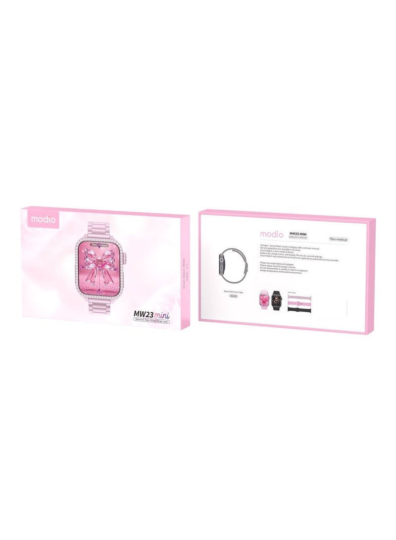 modio Modio MW23 Mini 36mm Smart Watch for Women with 3 Stylish Straps, Heart Rate Monitor, Fitness Tracker, Sleep Monitoring, Full Touchscreen, Bluetooth Notifications, Compact Design for Small Wrists, Waterproof, Pink Color with Charging Cable Included - Image 5