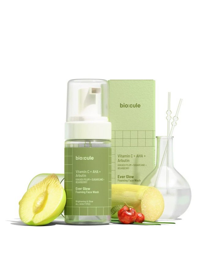 Biocule Ever Glow Foaming Face Wash For Glowing & Even Skin Tone ; With Vitamin C Aha & Arbutin From Kakadu Plum Sugarcane & Bearberry ; For Men & Women ; All Skin Types ; 100% Natural 100 Ml  - Image 2