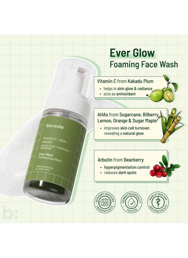 Biocule Ever Glow Foaming Face Wash For Glowing & Even Skin Tone ; With Vitamin C Aha & Arbutin From Kakadu Plum Sugarcane & Bearberry ; For Men & Women ; All Skin Types ; 100% Natural 100 Ml  - Image 3