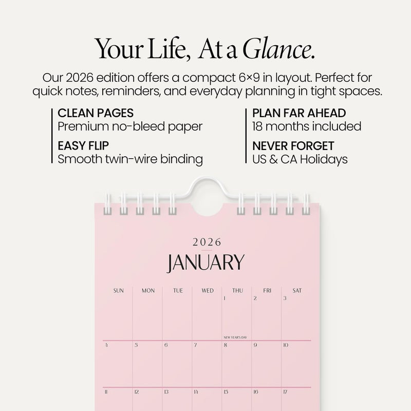 Karto Small Wall Calendar 2026 - Vertical 6x9 inch January 2026 to June 2027 - Small, Versatile, and Easy Planning with the Aesthetic Desk Monthly Calendar - All Pink - Image 2