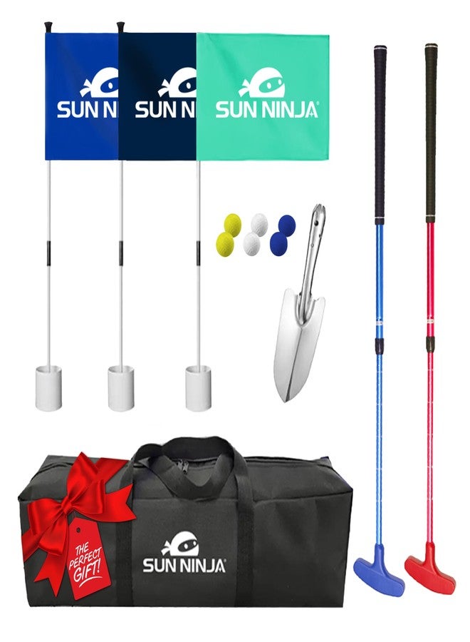 SUN NINJA Beach Golf Set for Low Tide Play, Portable & Easy To Set Up Mini Golf with 2 Adjustable Putters, 3 Cups and Flags, 6 Golf Balls, a Carry Bag & Shovel - Image 1