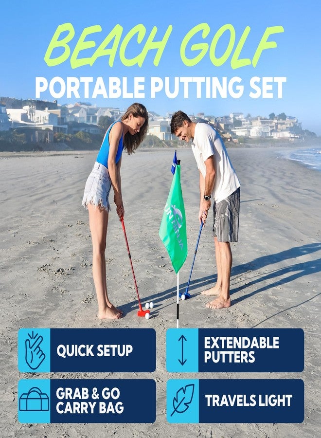 SUN NINJA Beach Golf Set for Low Tide Play, Portable & Easy To Set Up Mini Golf with 2 Adjustable Putters, 3 Cups and Flags, 6 Golf Balls, a Carry Bag & Shovel - Image 2
