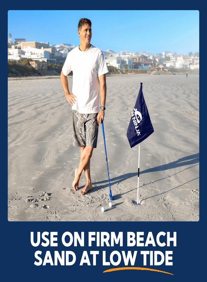 SUN NINJA Beach Golf Set for Low Tide Play, Portable & Easy To Set Up Mini Golf with 2 Adjustable Putters, 3 Cups and Flags, 6 Golf Balls, a Carry Bag & Shovel - Image 5