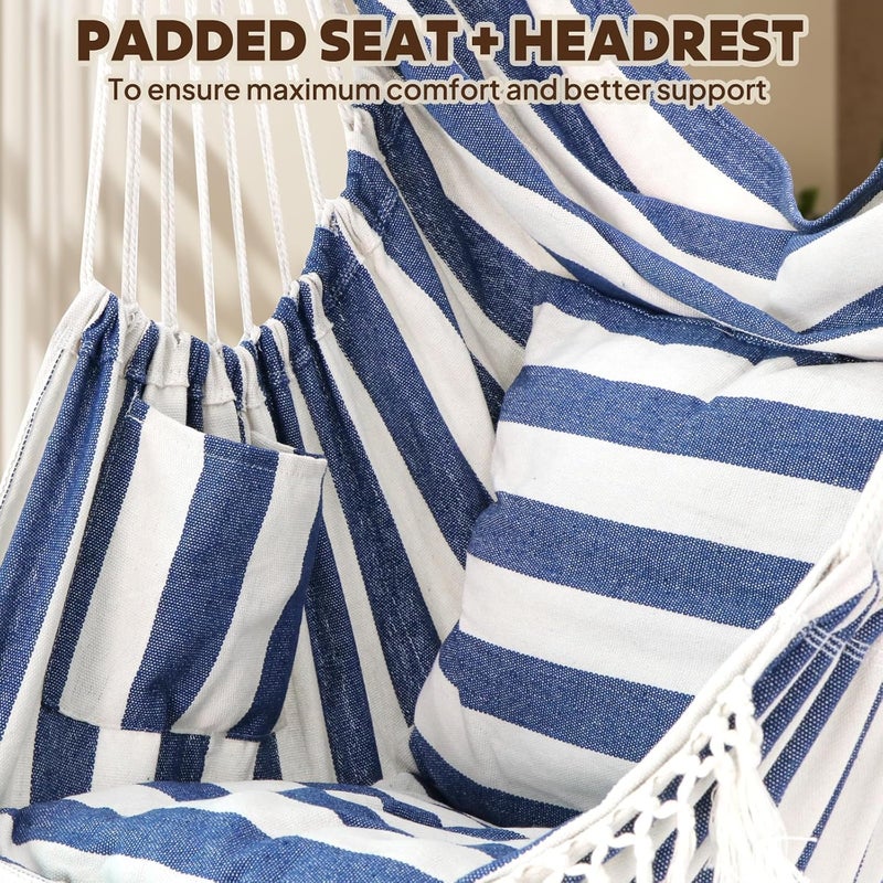 Chihee Hammock Chair Hanging Chair with Foot Rest 2 Cushions Max 500lbs Robust Metal Spreader Bar Collapsible Easy Storage Soft Cotton Swing Chair Strong Strap Iron Carabiner Side Pocket Included - Image 4