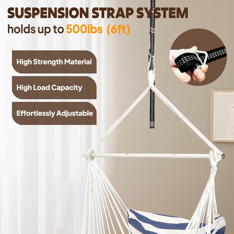 Chihee Hammock Chair Hanging Chair with Foot Rest 2 Cushions Max 500lbs Robust Metal Spreader Bar Collapsible Easy Storage Soft Cotton Swing Chair Strong Strap Iron Carabiner Side Pocket Included - Image 5
