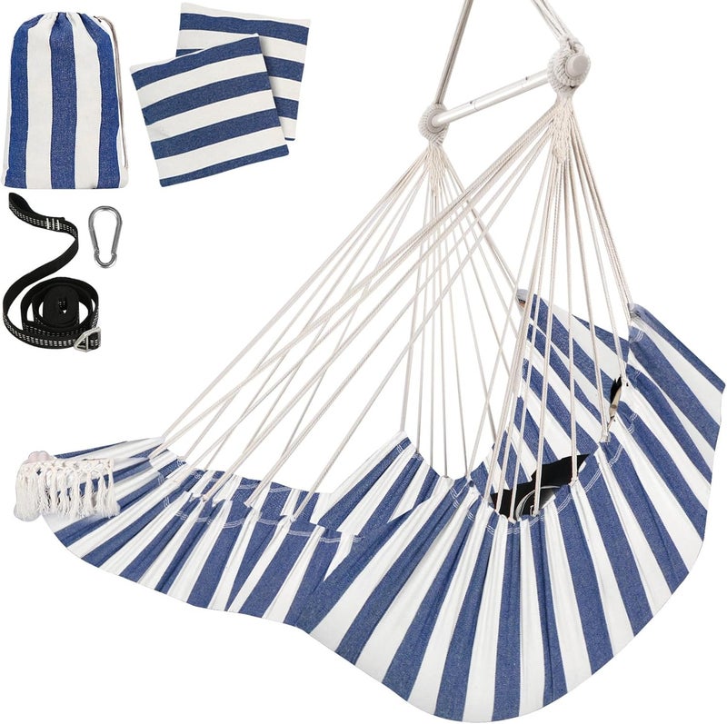 Chihee Hammock Chair Hanging Chair with Foot Rest 2 Cushions Max 500lbs Robust Metal Spreader Bar Collapsible Easy Storage Soft Cotton Swing Chair Strong Strap Iron Carabiner Side Pocket Included - Image 1