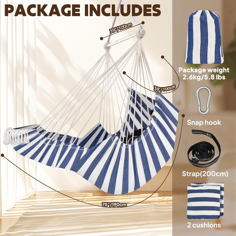 Chihee Hammock Chair Hanging Chair with Foot Rest 2 Cushions Max 500lbs Robust Metal Spreader Bar Collapsible Easy Storage Soft Cotton Swing Chair Strong Strap Iron Carabiner Side Pocket Included - Image 3