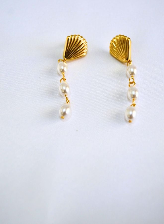 Andaazs Andaazs Women’s Aura Pearl Shell Drop Earrings – 18K Gold-Plated Stainless Steel with Faux Pearls  – Elegant Vintage-Inspired Jewelry  - Image 2