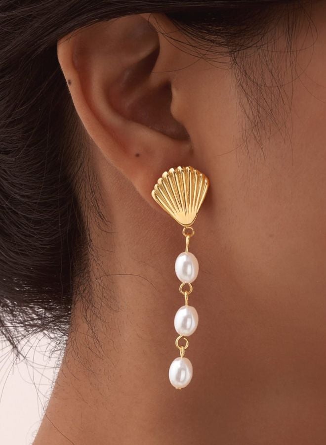 Andaazs Andaazs Women’s Aura Pearl Shell Drop Earrings – 18K Gold-Plated Stainless Steel with Faux Pearls  – Elegant Vintage-Inspired Jewelry  - Image 1