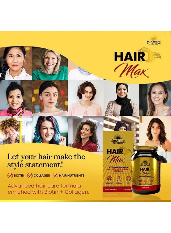 Sunshine Nutrition Hair Max Advanced Formula I Fuller, Stronger & Shinier Hair I 100 Tablets - Image 4