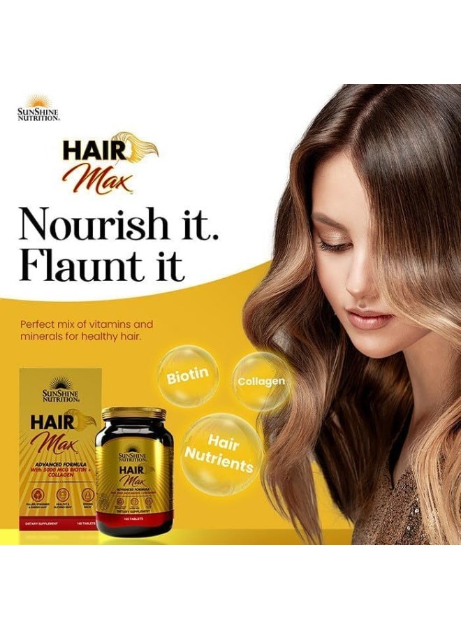 Sunshine Nutrition Hair Max Advanced Formula I Fuller, Stronger & Shinier Hair I 100 Tablets - Image 3