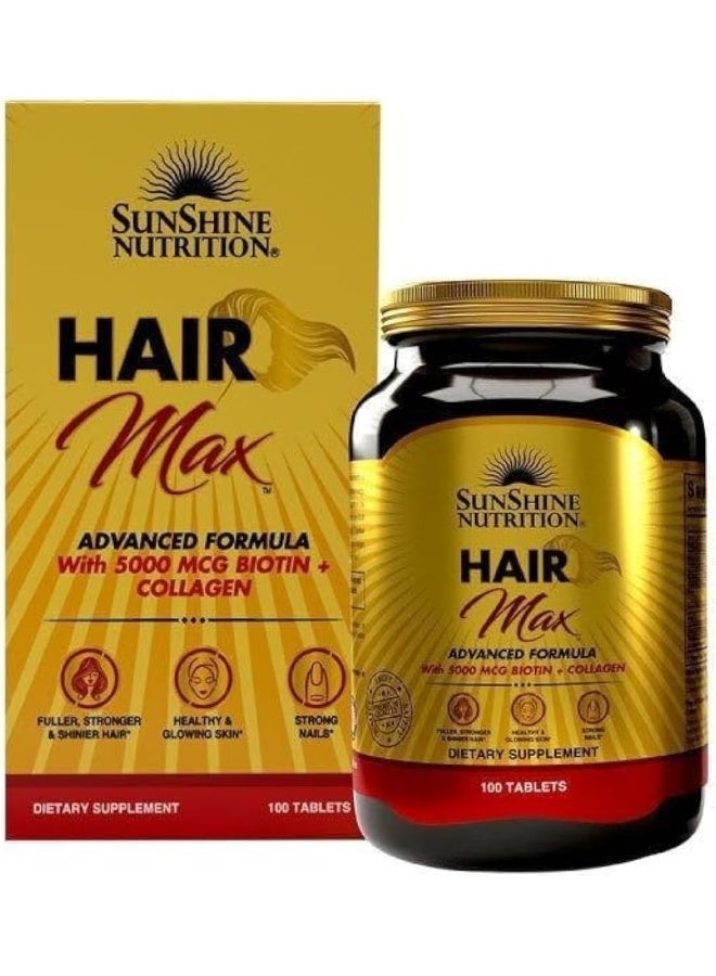 Sunshine Nutrition Hair Max Advanced Formula I Fuller, Stronger & Shinier Hair I 100 Tablets - Image 1