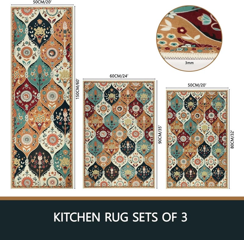 Deoxys Kitchen Rugs Sets 3 Piece with RunnerFarmhouse Kitchen Runner Rugs Non Skid WashableKitchen Rugs and Mats Sets Laundry Room RunnerKitchen Mats for Bathroom Entryway Indoor Door Sink - Image 2