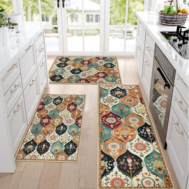 Deoxys Kitchen Rugs Sets 3 Piece with RunnerFarmhouse Kitchen Runner Rugs Non Skid WashableKitchen Rugs and Mats Sets Laundry Room RunnerKitchen Mats for Bathroom Entryway Indoor Door Sink - Image 1