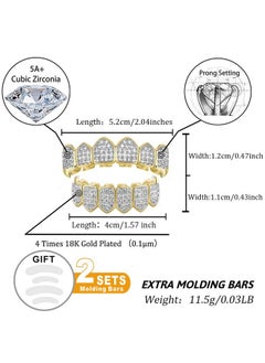 TOPGRILLZ Grillz Vampire Teeth Silver Grills For Your Teeth Diamond Grillz For Women 18K Gold Plated Iced Out Hip Hop Teeth Men Rapper Costume Cosplay Extra Molding Bars（Gold）  - Image 1