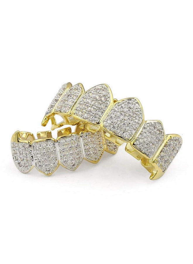 TOPGRILLZ - Grillz Vampire Teeth Silver Grills For Your Teeth Diamond Grillz For Women 18K Gold Plated Iced Out Hip Hop Teeth Men Rapper Costume Cosplay Extra Molding Bars（Gold） - Image 1