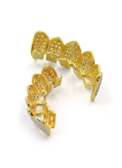 TOPGRILLZ Grillz Vampire Teeth Silver Grills For Your Teeth Diamond Grillz For Women 18K Gold Plated Iced Out Hip Hop Teeth Men Rapper Costume Cosplay Extra Molding Bars（Gold）  - Image 2