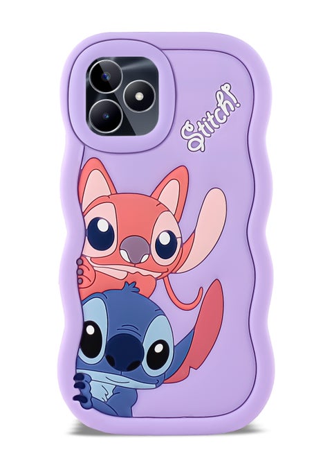 Lilo and Stitch Cartoon 3D Wavy Soft Silicone Phone Case for Realme C63/C61/Note 60(Light Purple)