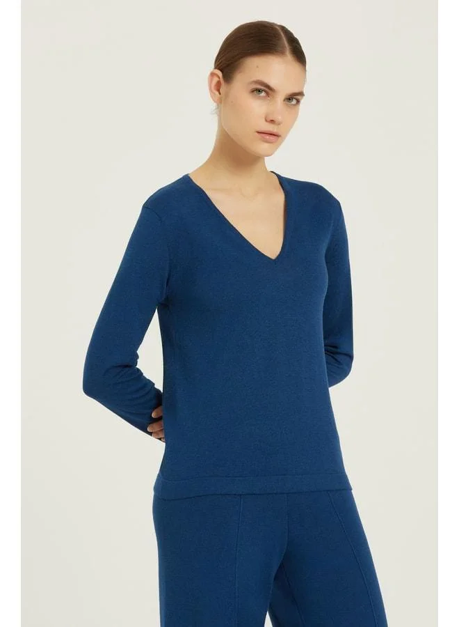 Mısırlı 1951 Navy V-Neck Women's Sweater