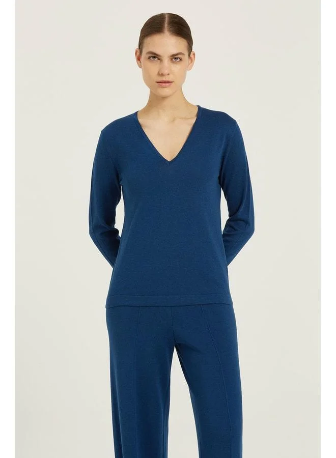 Mısırlı 1951 Navy V-Neck Women's Sweater