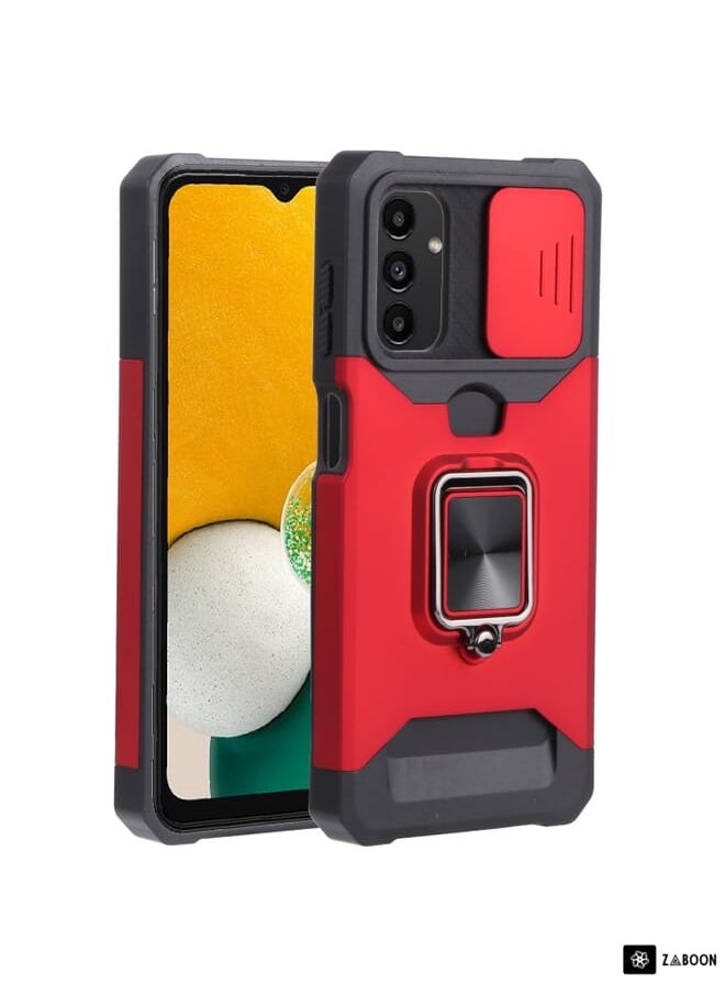Generic Sliding Camera Cover Design PC + TPU Shockproof  with Ring Holder & Card Slot Protective Case Cover For Samsung Galaxy A13  - Image 1