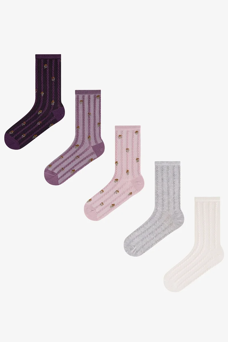 Penti PENTI Gül Nature Bloom Floral Jacquard Pair Crew Socks