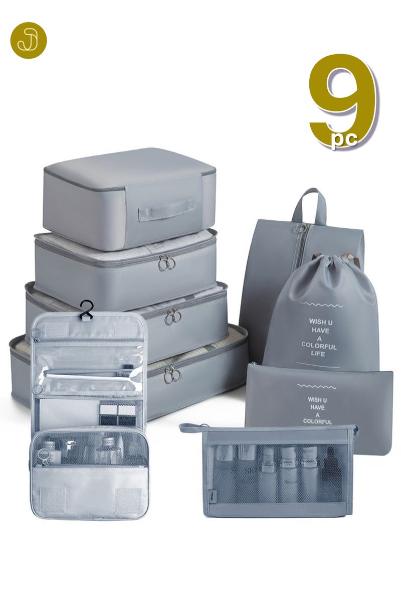 JOYYE 9pcs Packing Cubes for Suitcase Luggage, Travel Luggage Packing Organizer Set, Travel Essentials for Carry on, Storage Bags for Clothes Shoes Toiletry Makeup (Grey) - Image 1