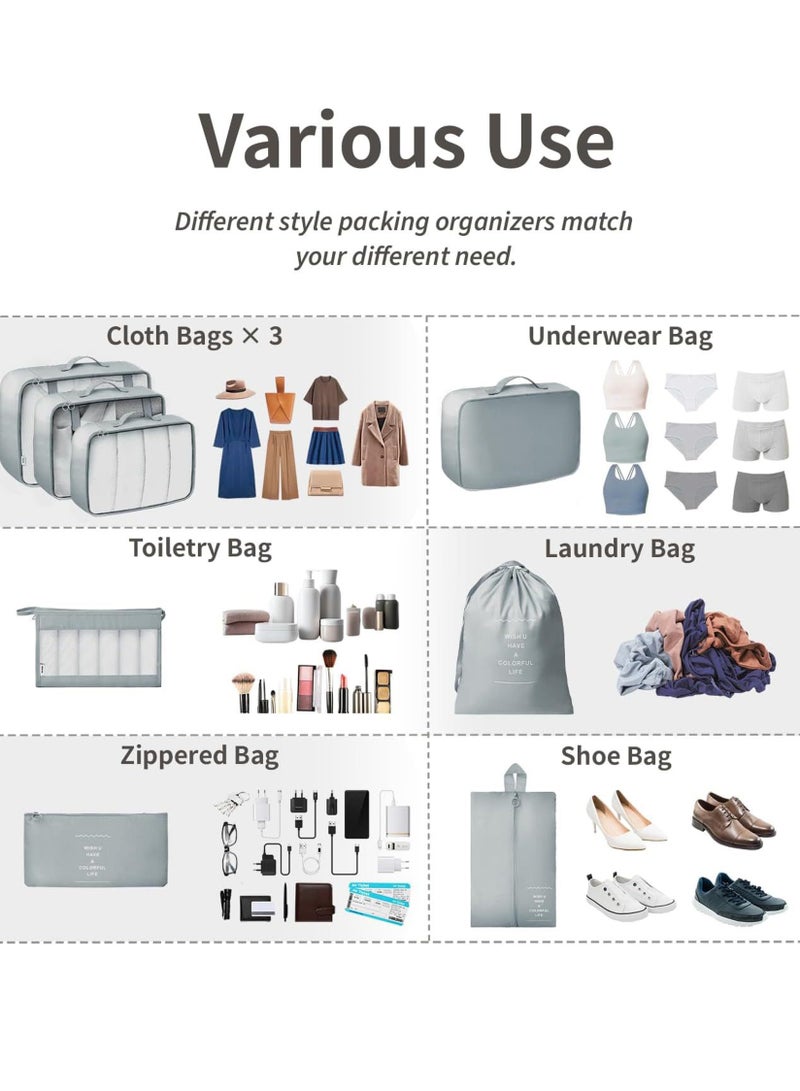 JOYYE 9pcs Packing Cubes for Suitcase Luggage, Travel Luggage Packing Organizer Set, Travel Essentials for Carry on, Storage Bags for Clothes Shoes Toiletry Makeup (Grey) - Image 3