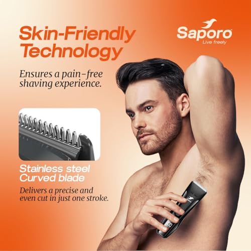 Saporo Cordless Multi Trimmer for Men - Curved blade Shaver for Beard, Body, Balls, Pubic Hair, Private Parts - 4 Combs - 120 min Runtime - Digital Display with Charging Dock - Waterproof - 4000k LED - Image 3
