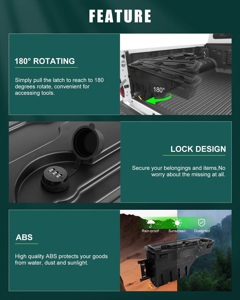 SCITOO صندوق أدوات SCITOO | يناسب فورد F-150 2015-2022 | صندوق تخزين سرير الشاحنة، الجانب الأيسر للسائق - Image 4