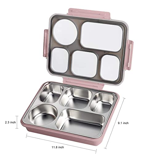 NIJEK STORE Big Size Leakproof 5 Compartment Lunch Boxes Reusable Microwave Freezer Safe Stainless Steel Thermal Insulation Snack Food Containers for Adults and Kids (Multicolor) - Image 2
