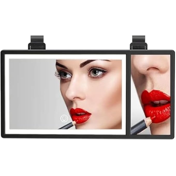 ShowkahÂ® Car Visor Vanity Mirror with 5X Magnification â€“ LED Lighted Makeup Mirror, 3 Light Modes, Dimmable Touchscreen, USB-C Rechargeable, Universal Fit for Car Sun Visor â€“ Black - Image 1
