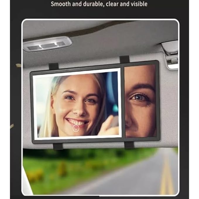 ShowkahÂ® Car Visor Vanity Mirror with 5X Magnification â€“ LED Lighted Makeup Mirror, 3 Light Modes, Dimmable Touchscreen, USB-C Rechargeable, Universal Fit for Car Sun Visor â€“ Black - Image 3