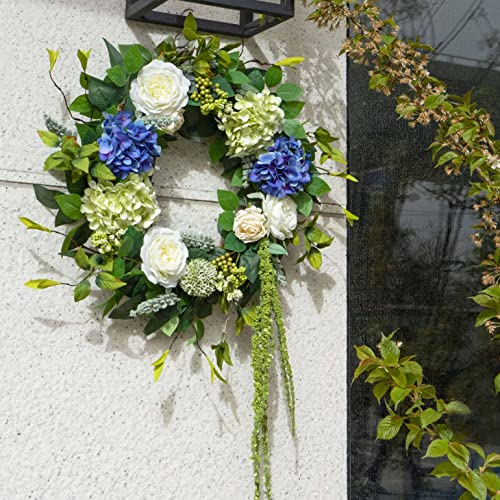Soomeir 23 Inch Summer Wreaths for Front Door, Soomeir Blue and Green Hydrangea Flower Door Wreaths Outside, Floral Spring Wreath, Artificial Decor Decorations for Outdoor, Indoors, All Seasons - Image 5
