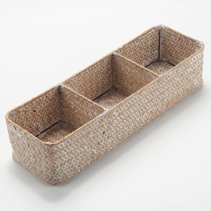 DECRAFTS Seagrass Storage Basket 3 Sections Woven Shelf Baskets with Compartment (Whitewash, 14.6inch x 4.7inch x 3.1inch) - Image 3