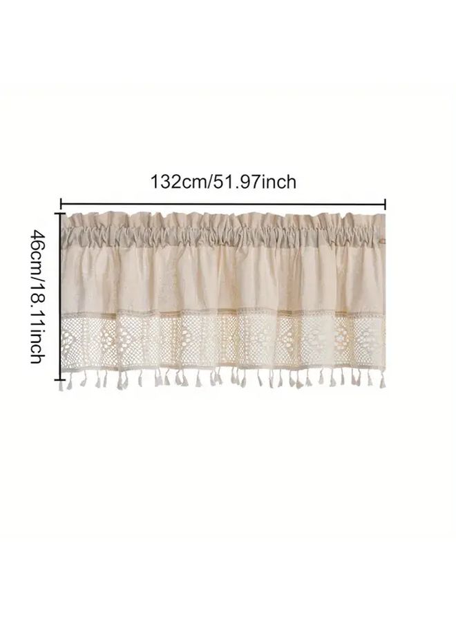 1 Piece Elegant Beige Lace Curtain With Tassel Trim Semi Sheer Window Drapes For Living Room Kitchen Bathroom Coffee Shop Light Filtering Privacy Curtain Machine Washable Asian Style Home Decor 51 97 X 18 11 Inch - Image 3