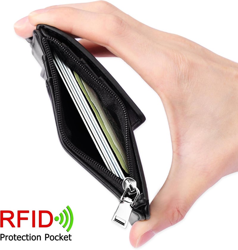 اي ال في حامل شارة ELV مع سحاب، محفظة حامل بطاقة هوية من جلد PU مع 5 فتحات للبطاقات، جيب حجب RFID وحزام رقبة قابل للفصل بطول 20 بوصة للمكاتب، المدرسة، رخصة القيادة (أسود) - Image 5