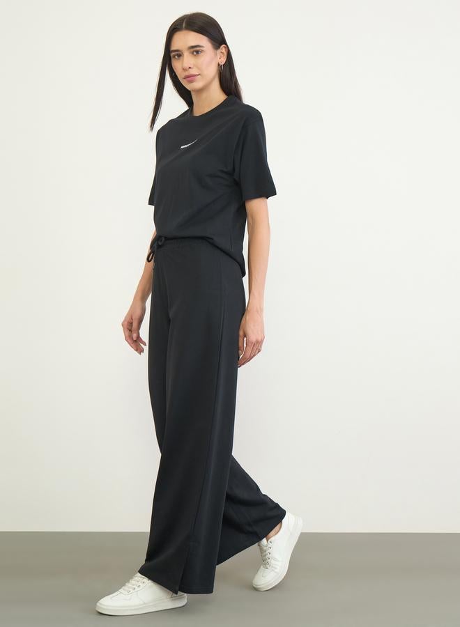 Styli Black Cotton Longline T-Shirt and Pants Set - Image 1