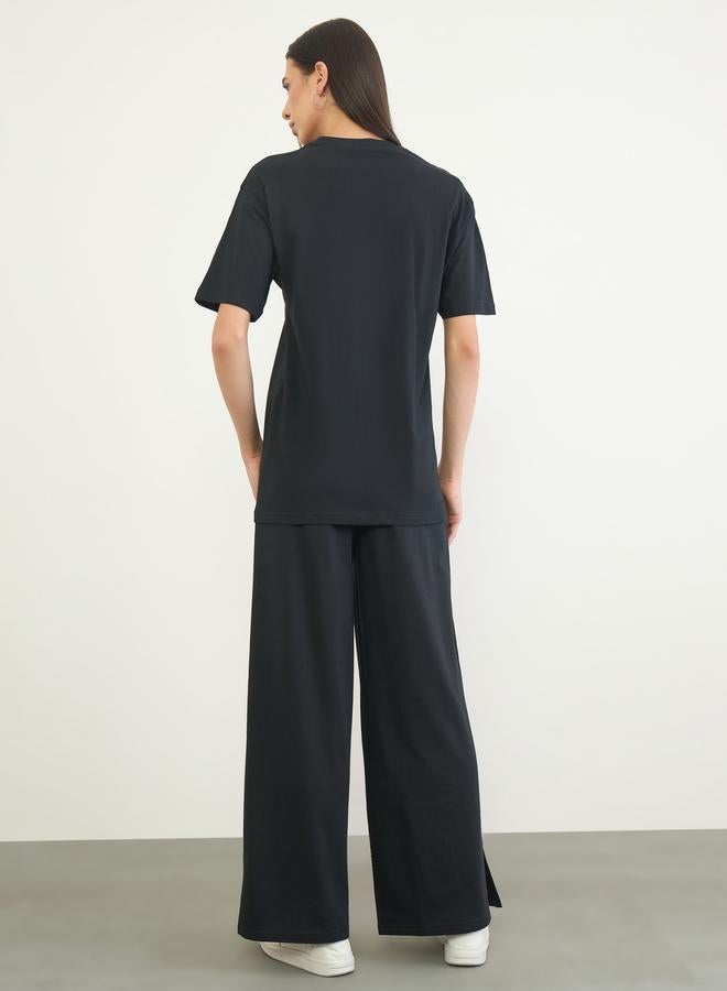 Styli Black Cotton Longline T-Shirt and Pants Set - Image 3