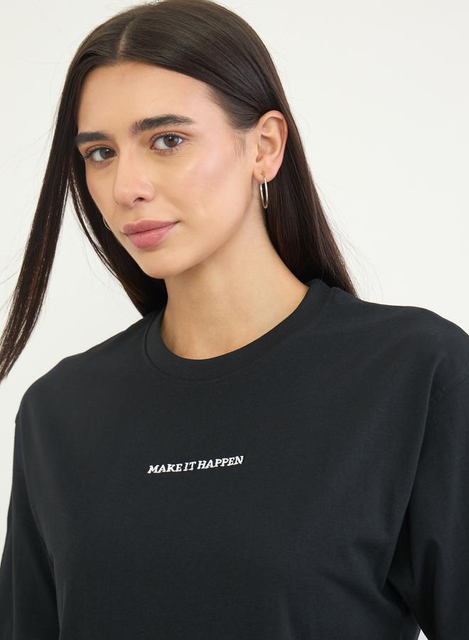 Styli Black Cotton Longline T-Shirt and Pants Set - Image 4