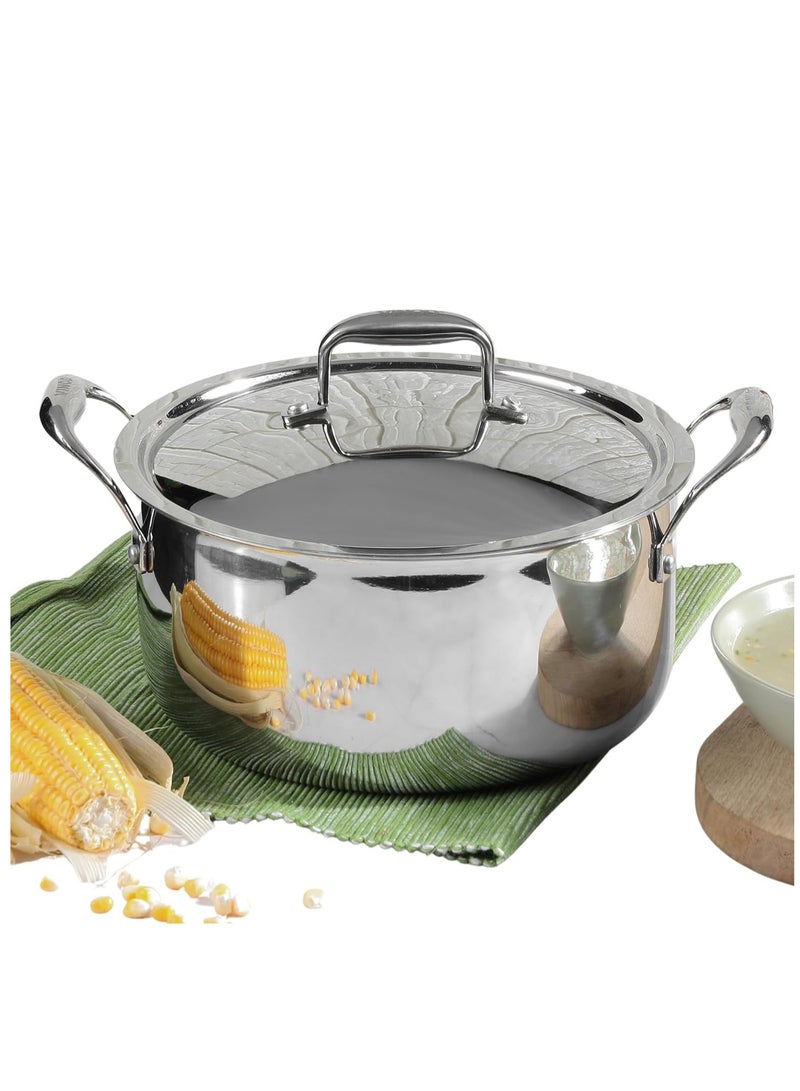 Vinod Platinum Triply Stainless Steel Saucepot with Lid - 20 cm, 3 L, 2.5mm Thickness, Silver (Induction Friendly) - Image 1